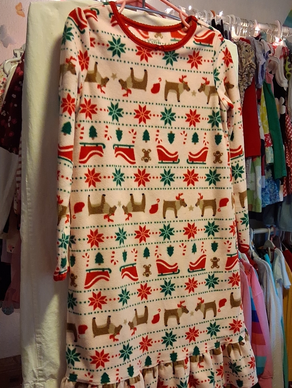 Carter's Red, Green & Brown Reindeer Print Girls Nightgown